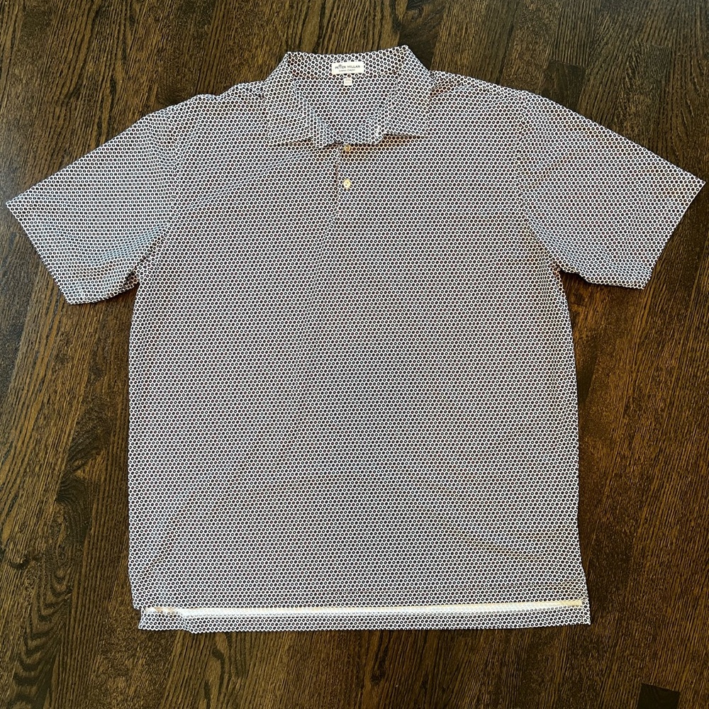 Like-New Peter Millar Black and White Polo Vinyl / Records Patterned Shirt
